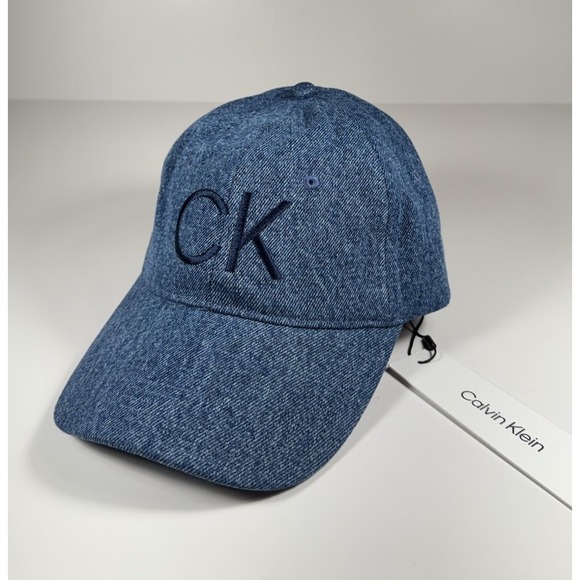 CALVIN KLEIN Logo Denim CK Embroidered Baseball Hat Cap Blue Men's *NEW* - Picture 1 of 7